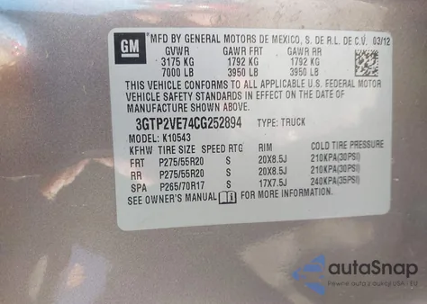 2012 GMC Sierra 1500 Sle z USA, uszkodzony, nr VIN 3GTP2VE74CG252894